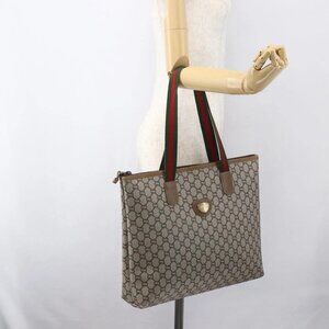 GUCCI GG Plus Supreme Web Sherry Line Tote Bag PVC Beige Gold